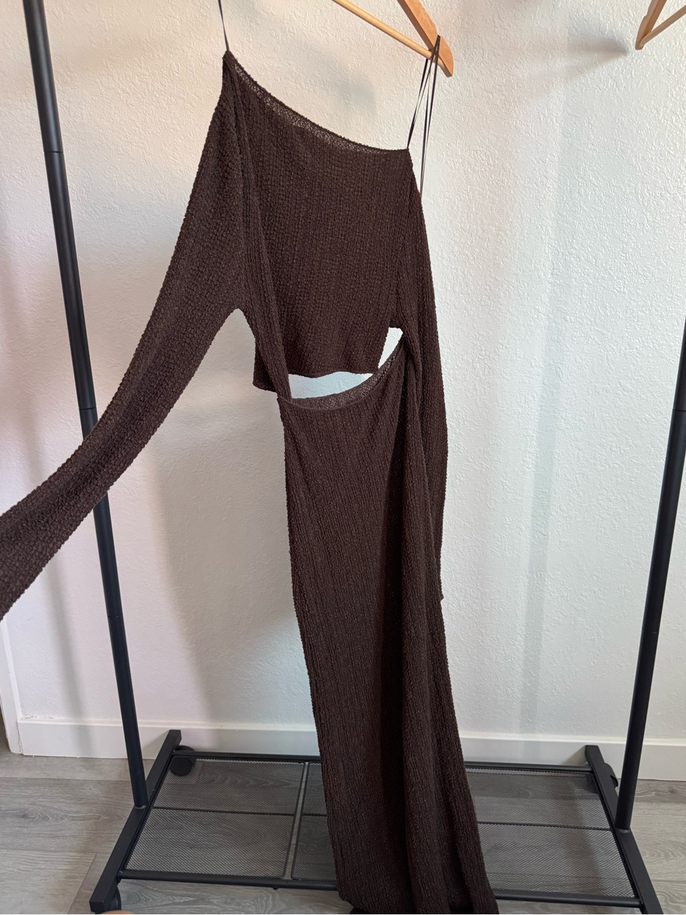 M Zara Cutout Dark Brown Knit Dress